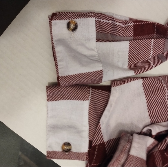 Stella Tweed wm long sleeve burgundy and white plaid button down/up shirt Small - Picture 11 of 12